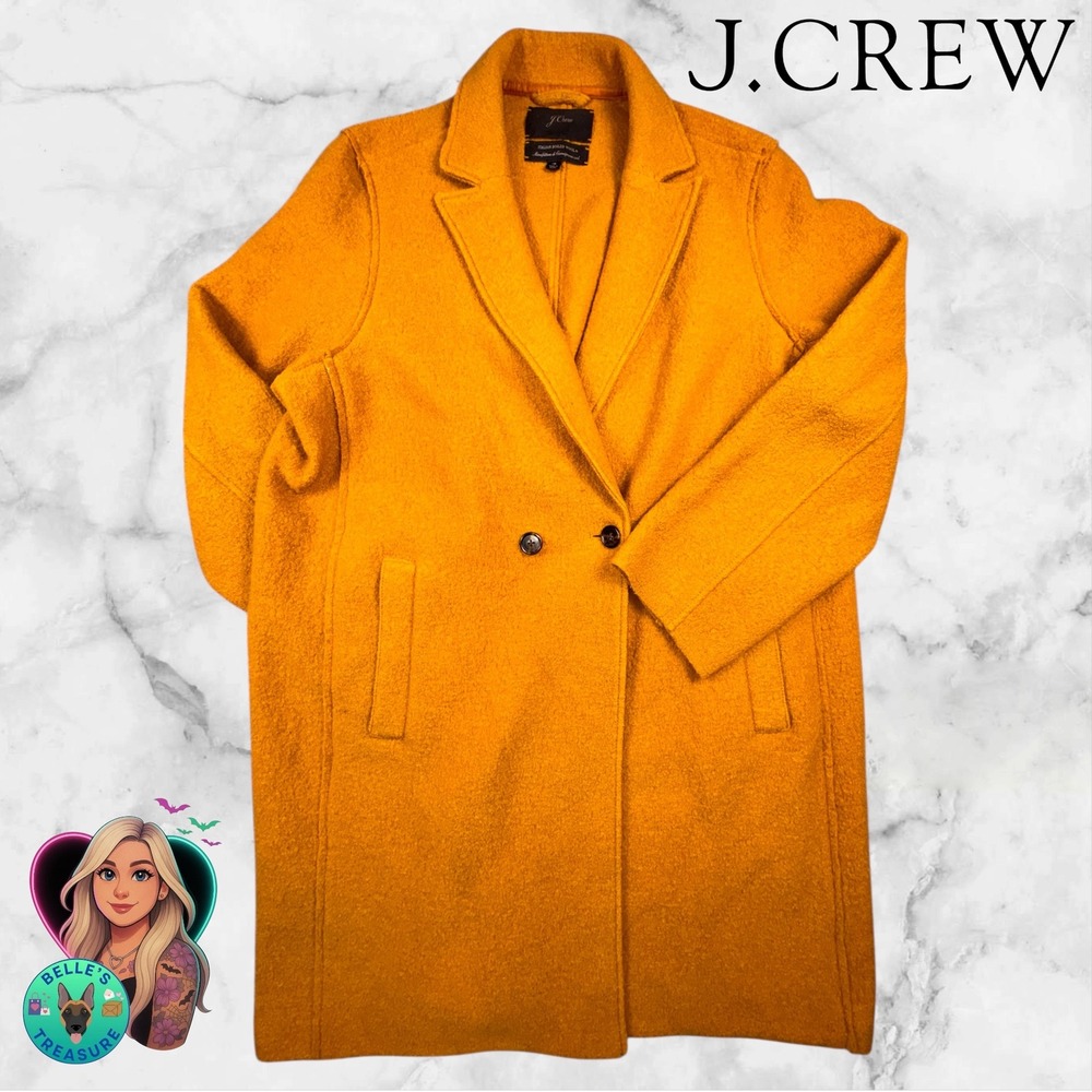 J. Crew Overcoat Womens 18 Italian Boiled Wool Coat Mustard Yellow Long Pea Coat